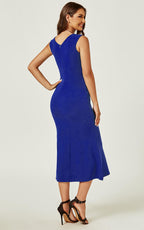 Bardot Pleated Midi Dress In Royal Blue