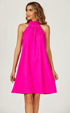 Halter Neck Tie Back Mini Dress In Magenta