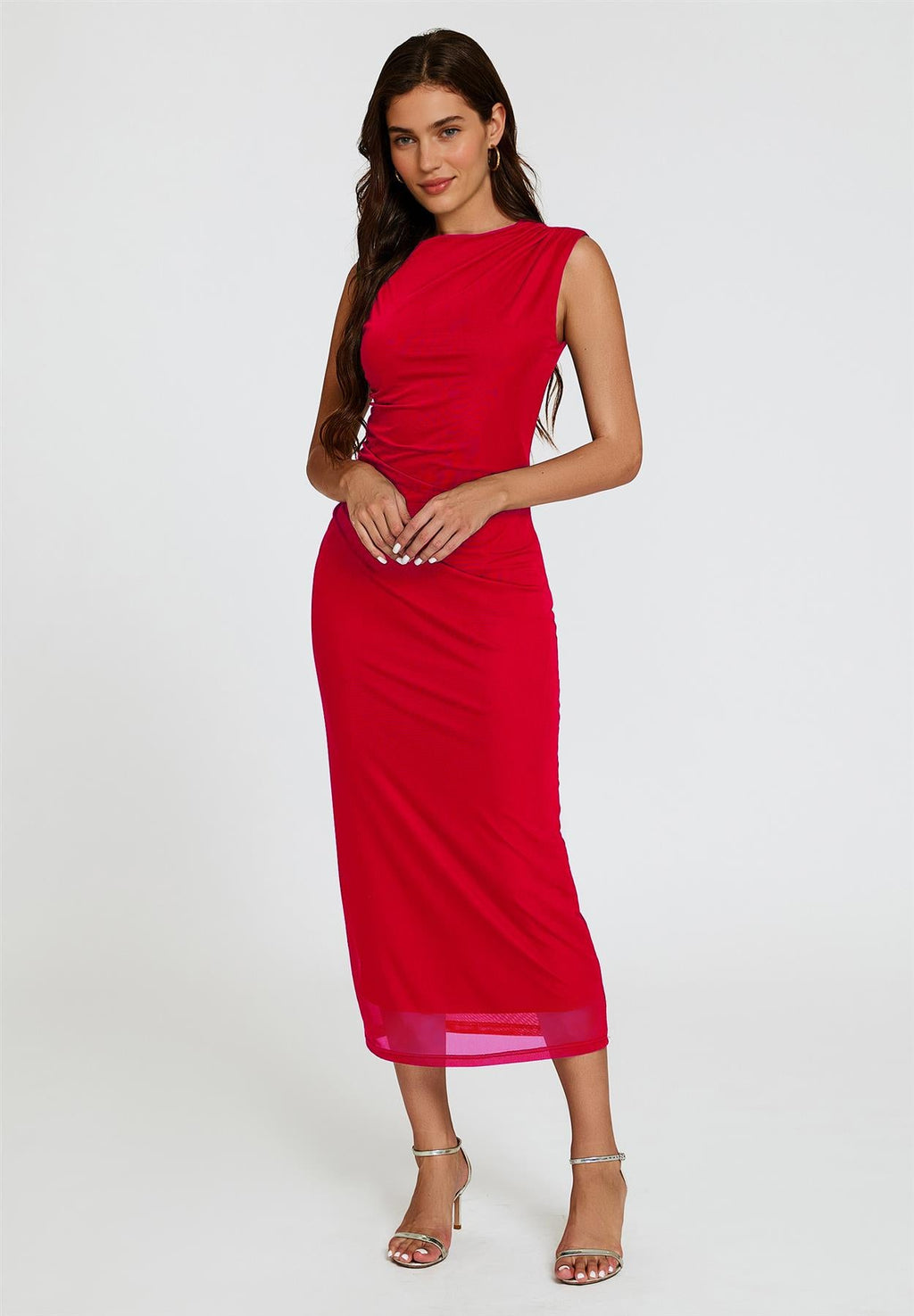 Mesh Maxi Dress In Red