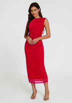 Mesh Maxi Dress In Red