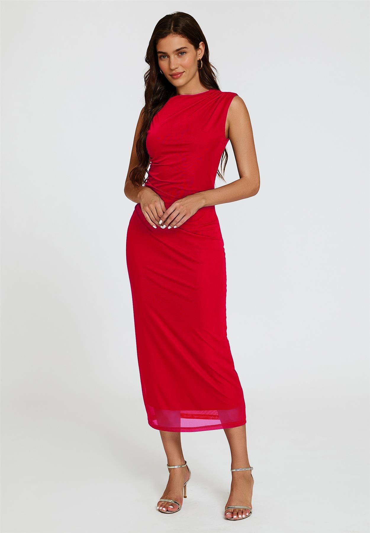 Mesh Maxi Dress In Red