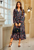 Robe midi cache-cœur noire à col en V et manches longues, imprimé floral abstrait