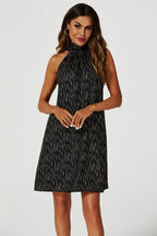Gold Foil Halter Neck Tie Back Mini Dress In Black