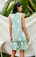 White Polka Print Frill Mini Dress In Mint Green