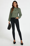 Floral Print Side Tie Blouse Top In Olive