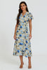 Floral Print Wrap Hem Midi Dress In Beige