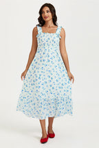 Floral Print Hem Detail Maxi Dress In White
