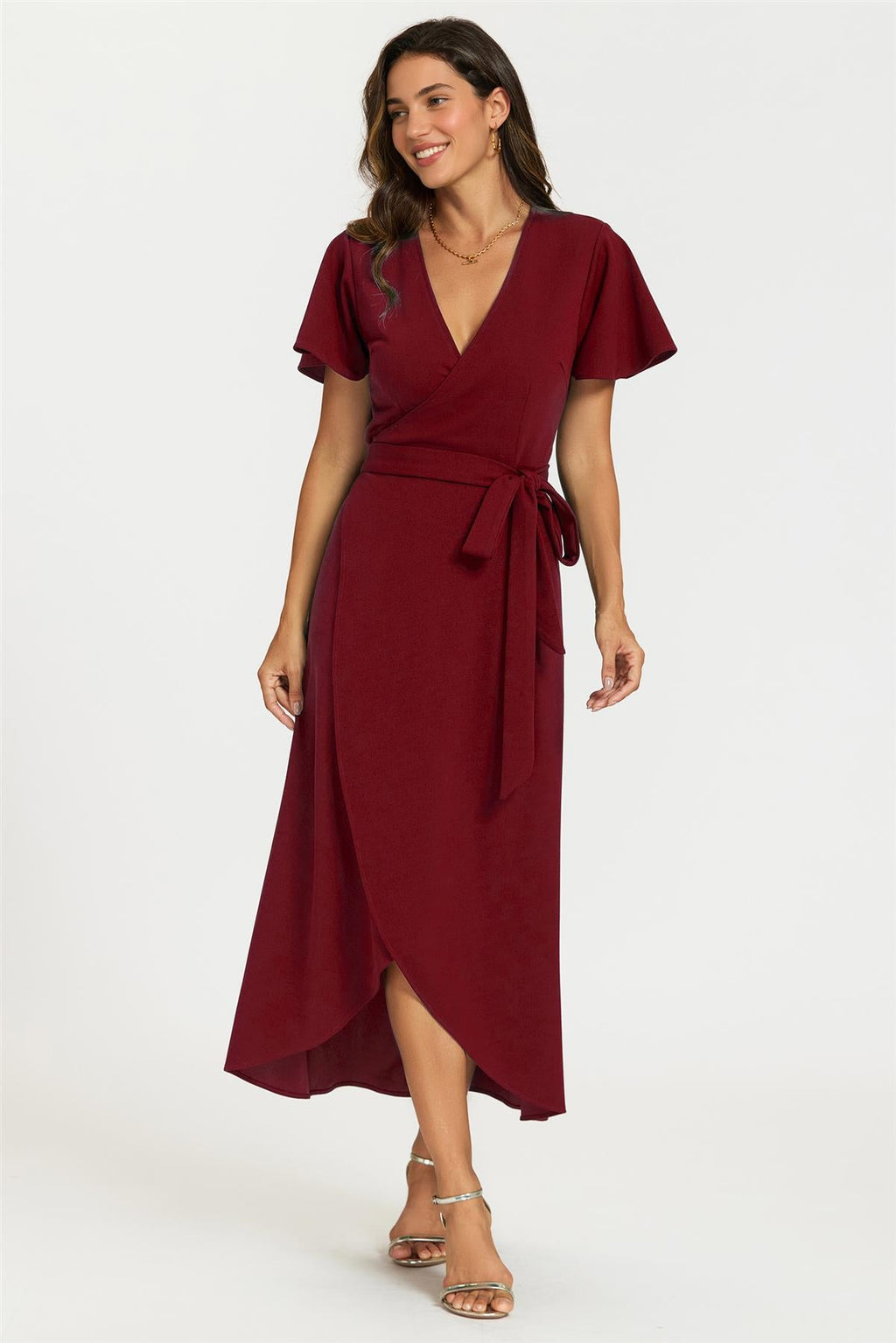 Wrap Maxi Dress In Wine