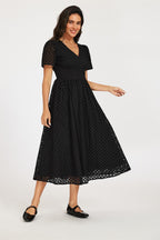 Broderie Anglaise Midi Dress In Black