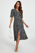 Little Floral Print Button Front Midi Dress In Black