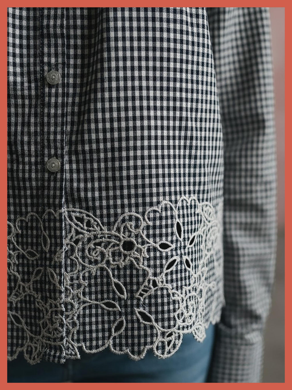 Koren Embroidered Blouse In Black Gingham