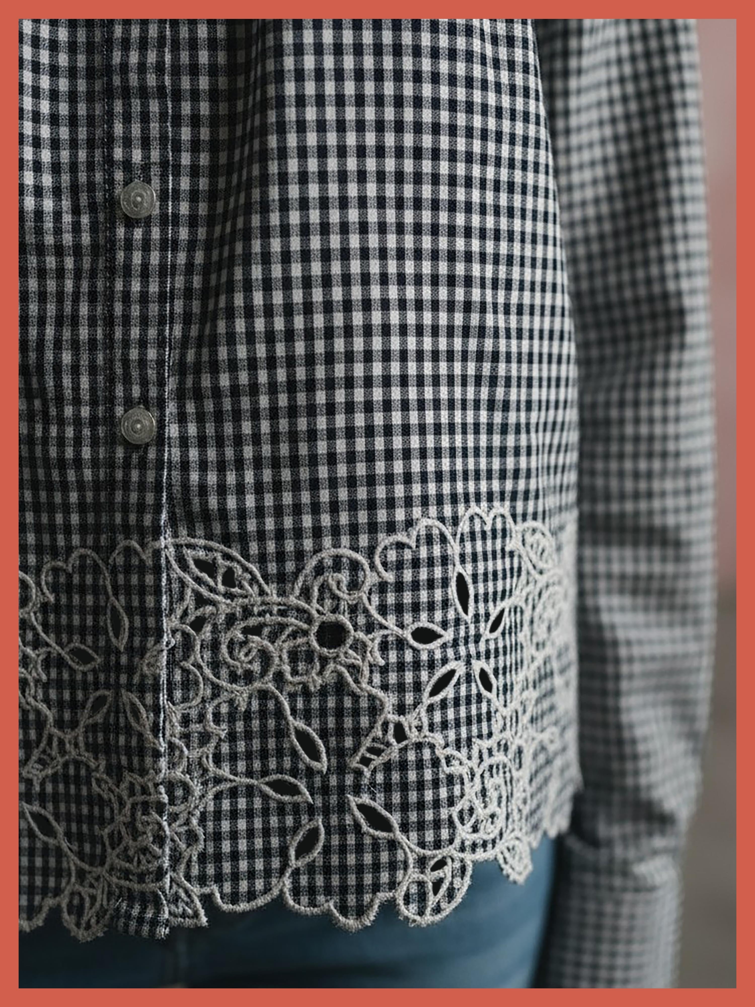 Koren Embroidered Blouse In Black Gingham