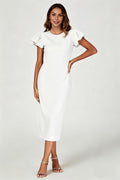 Volume Sleeve Bodycon Midi Dress In White