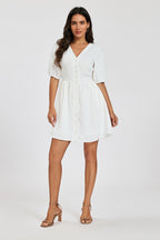 Puff Sleeve Button Down Mini Dress In White