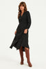Dot Print Long Sleeve Button Front Midi Dress In Black