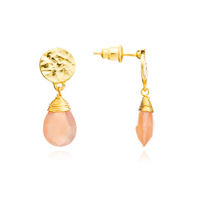 Pendientes clásicos Athena Kate de gota con piedra lunar melocotón