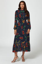 Floral Dot Print Maxi Dress In Navy