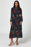 Robe longue à imprimé floral à pois marine