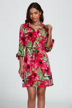Floral Print Shirt Mini Dress In Red
