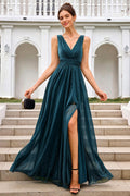 Sparkly V Neck Bridesmaid Maxi Dress In Teal