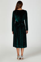 Silver Sparkly Velvet Wrap Top Midi Dress In Green