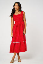 Dot Print Hem Detail Maxi Dress In Red