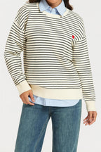 Little Heart Embroidery Stripe Pattern Jumper Top In White