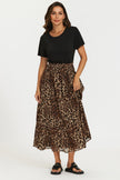 Gold Foil Leopard Print Midi Skirt In Brown