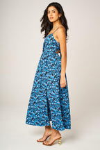 Floral Print Knot Front Maxi Dress In Blue
