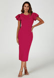Robe midi moulante fuchsia à manches ballon