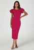 Robe midi moulante fuchsia à manches ballon