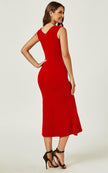 Robe midi plissée Bardot rouge
