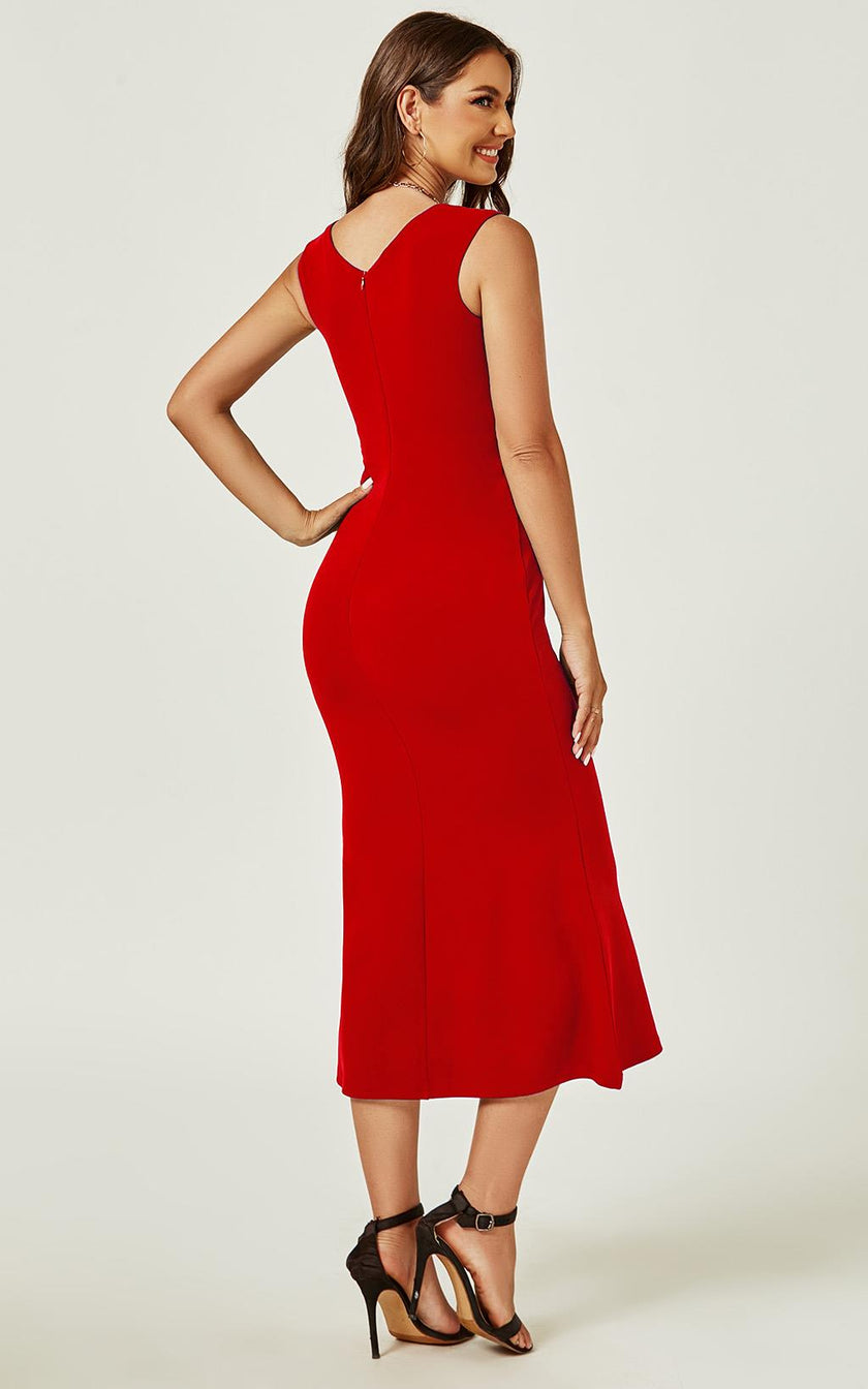 Robe midi plissée Bardot rouge