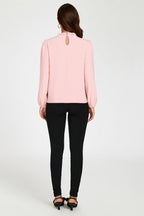Floral Print Frill Detail High Neck Top In Pink