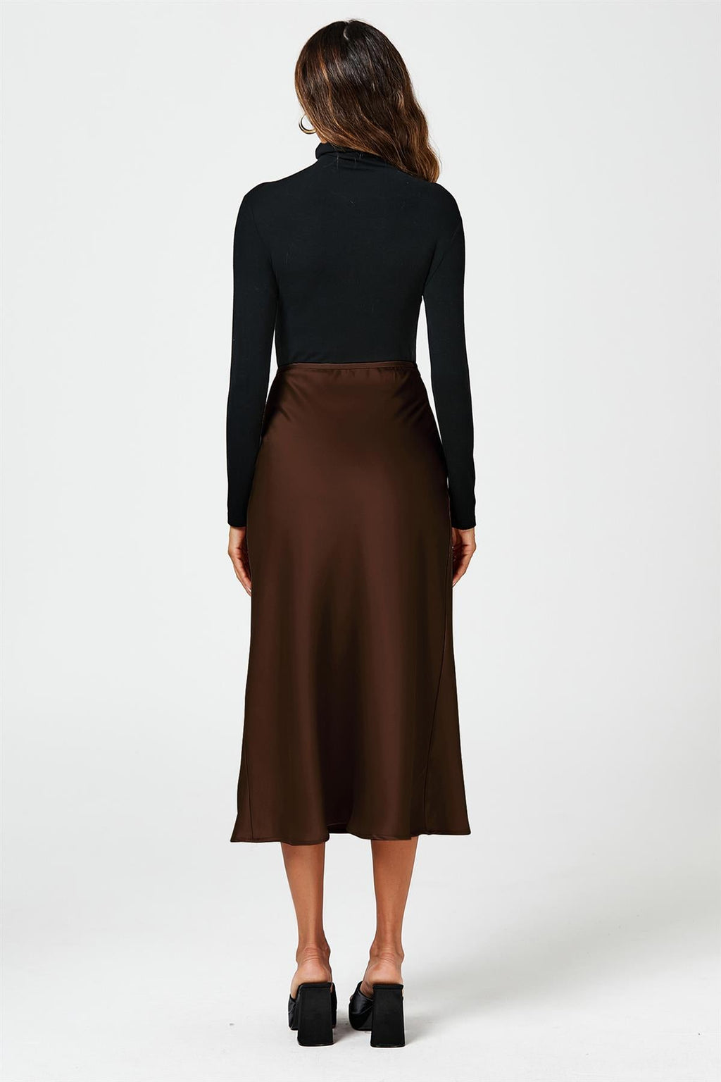 Brown Satin Midi Skirt