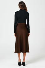 Brown Satin Midi Skirt