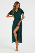 Polka Dot Print Wrap Dress In Green