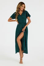 Polka Dot Print Wrap Dress In Green