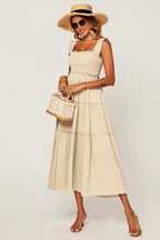 Hem Detail Tiered Maxi Dress In Off White