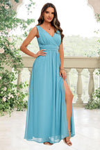 V Neck Bridesmaid Maxi Dress In Light Blue