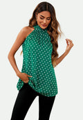 Polka Dot Print Halter Neck Tie Back Top In Green