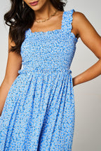 Little Floral Print Hem Detail Maxi Dress In Blue