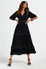 V Neck Lace Detail Midi Dress In Black