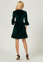 Velvet Frill Detail Mini Dress In Green