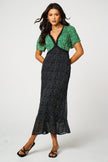 Black Dot & Green Floral Print Angel Sleeve Maxi Dress