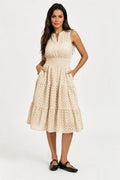 Sleeveless Broderie Anglaise Midi Dress In Off White