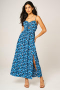Floral Print Knot Front Maxi Dress In Blue
