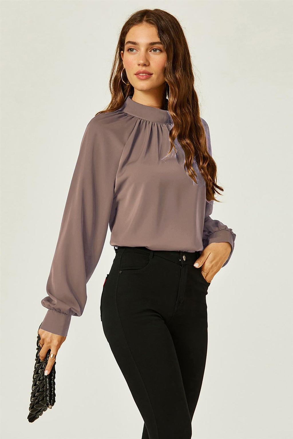 Halter Neck Blouse Top In Taupe Brown