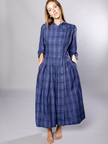 Button Midi dress with pockets Organic Navy Check Linen  – Talitha | No More Nobody