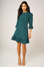 Little Dot Print Frill Detail Mini Dress In Green